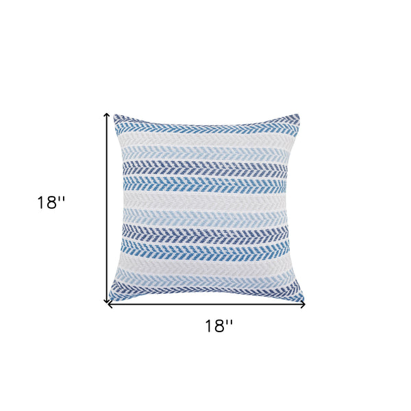 Homeroots Set Of Four 18" X 18" Blue Beach Chevron Cotton Zippered Pillow Blue  535276