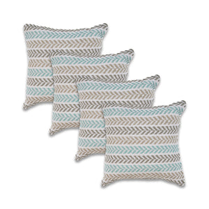 Homeroots Set Of Four 18" X 18" Blue Beach Chevron Cotton Zippered Pillow Blue And Beige  535277