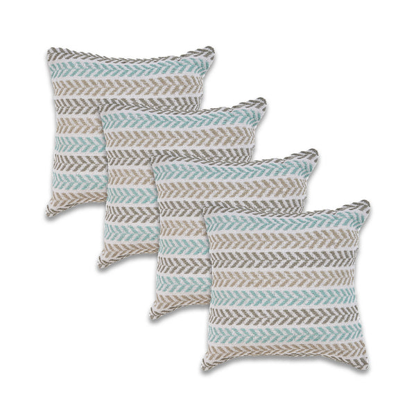 Homeroots Set Of Four 18" X 18" Blue Beach Chevron Cotton Zippered Pillow Blue And Beige  535277