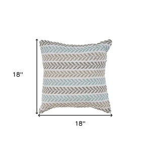 Homeroots Set Of Four 18" X 18" Blue Beach Chevron Cotton Zippered Pillow Blue And Beige  535277