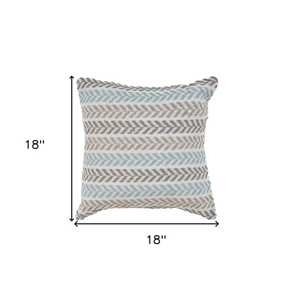 Homeroots Set Of Four 18" X 18" Blue Beach Chevron Cotton Zippered Pillow Blue And Beige  535277