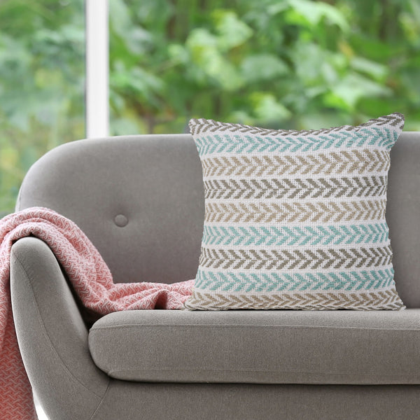 Homeroots Set Of Four 18" X 18" Blue Beach Chevron Cotton Zippered Pillow Blue And Beige  535277