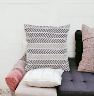 Homeroots Set Of Four 18" X 18" Gray Beach Chevron Cotton Zippered Pillow Gray  535279