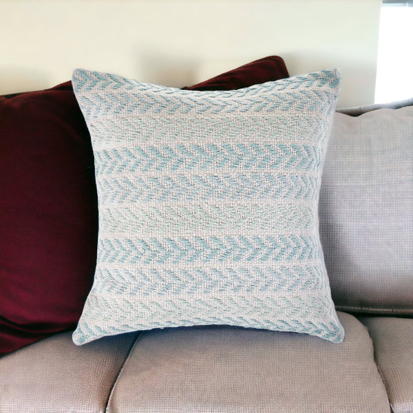 Homeroots Set Of Four 18" X 18" Blue Beach Chevron Cotton Zippered Pillow Light Blue  535280