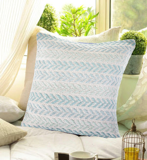 Homeroots Set Of Four 18" X 18" Blue Beach Chevron Cotton Zippered Pillow Light Blue  535280
