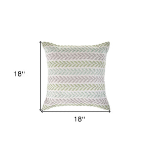 Homeroots Set Of Four 18" X 18" Green Beach Chevron Cotton Zippered Pillow Green  535283