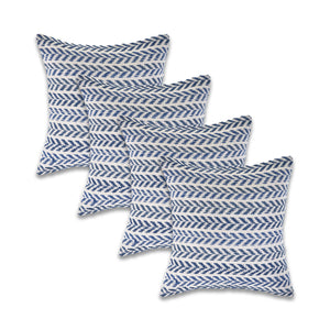 Homeroots Set Of Four 18" X 18" Blue Beach Chevron Cotton Zippered Pillow Navy Blue  535284