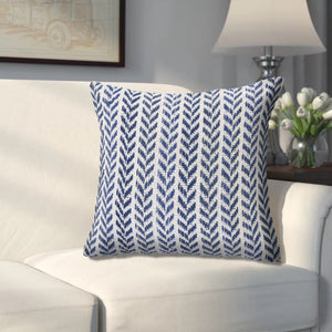 Homeroots Set Of Four 18" X 18" Blue Beach Chevron Cotton Zippered Pillow Navy Blue  535284