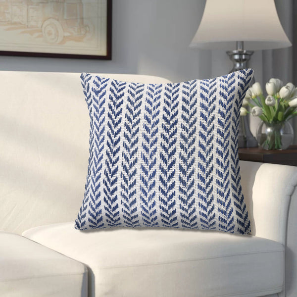 Homeroots Set Of Four 18" X 18" Blue Beach Chevron Cotton Zippered Pillow Navy Blue  535284