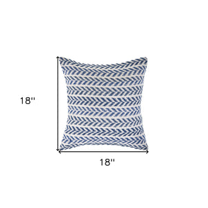 Homeroots Set Of Four 18" X 18" Blue Beach Chevron Cotton Zippered Pillow Navy Blue  535284