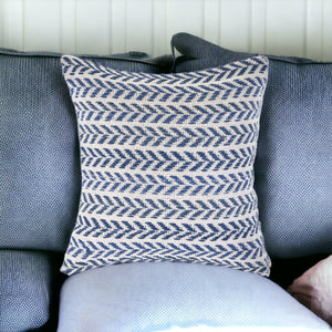 Homeroots Set Of Four 18" X 18" Blue Beach Chevron Cotton Zippered Pillow Navy Blue  535284