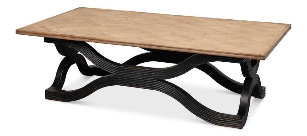 Sarreid Wavy Coffee Table In Antique Black - Stylish Reclaimed Pine Design For Modern Living Spaces Black  53529-5