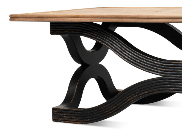 Sarreid Wavy Coffee Table In Antique Black - Stylish Reclaimed Pine Design For Modern Living Spaces Black  53529-5