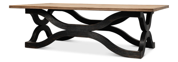 Sarreid Wavy Coffee Table In Antique Black - Stylish Reclaimed Pine Design For Modern Living Spaces Black  53529-5