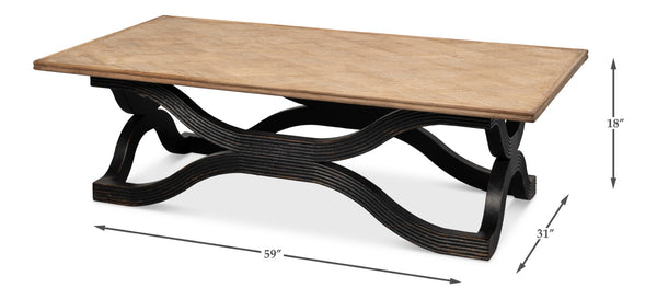 Sarreid Wavy Coffee Table In Antique Black - Stylish Reclaimed Pine Design For Modern Living Spaces Black  53529-5