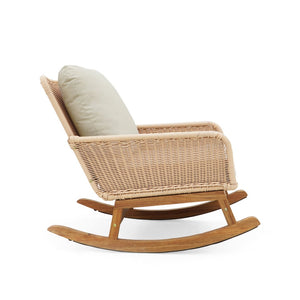 English Elm Contemporary Wicker Rocking Chair Pe Rattan Weave Wooden Frame Plush Cushions Patio Beige N767P229004N
