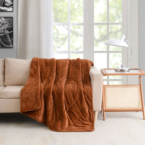 Homeroots 48" X 72" Brown Velvet Quilted Plush 15 Pound Weighted Throw Blanket  Velvet 535326