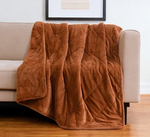 Homeroots 48" X 72" Brown Velvet Quilted Plush 15 Pound Weighted Throw Blanket  Velvet 535326