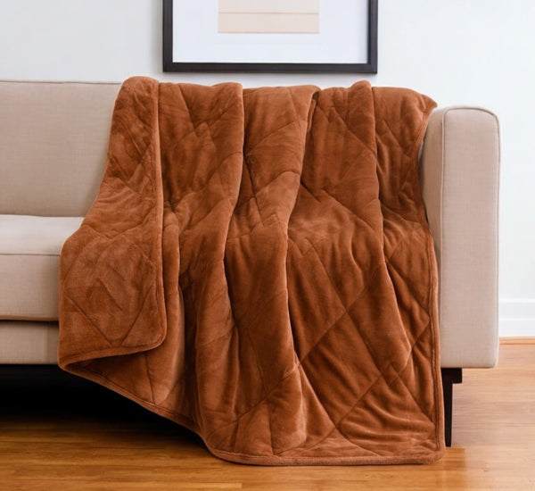 Homeroots 48" X 72" Brown Velvet Quilted Plush 15 Pound Weighted Throw Blanket  Velvet 535326