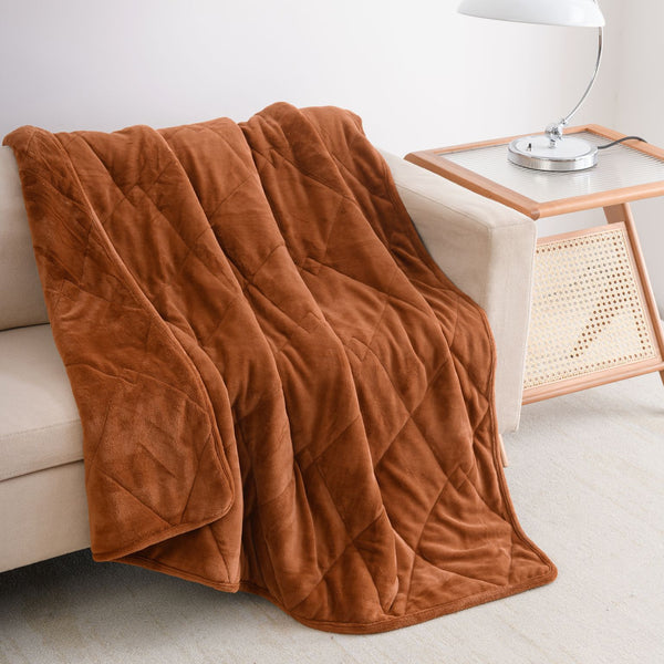 Homeroots 60" X 80" Brown Velvet Quilted Plush 18 Pound Weighted Throw Blanket  Velvet 535329