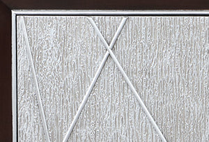 English Elm Geranio Metallic Silver & Walnut Console Cabinet with Geometric Pattern, Touch-Open Doors, 70lb Top B2726P285784