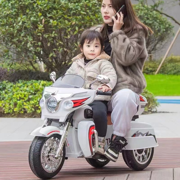 English Elm 12v Kids Electric Ride on Motorcycle with Led Lights Bluetooth Music and Storage Trunk White W1760P237293