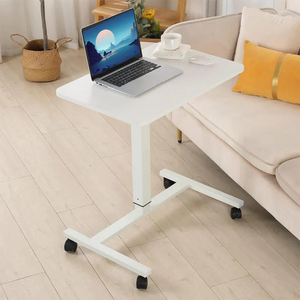 Homeroots Adjustable White Wood & Stainless Steel Rolling Standing Desk - Elevate Your Workspace Comfortably!   535346