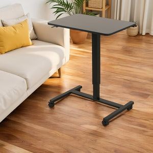 HomeRoots Adjustable Rolling Standing Desk with Black Wood Top & Stainless Steel Frame for Ergonomic Comfort 535347
