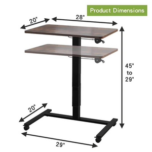 Homeroots Adjustable Rolling Standing Desk - Stylish Brown & Black Wood With Durable Stainless Steel Frame   535349