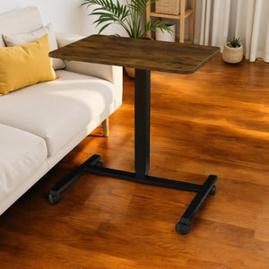 Homeroots Adjustable Rolling Standing Desk - Stylish Brown & Black Wood With Durable Stainless Steel Frame   535349
