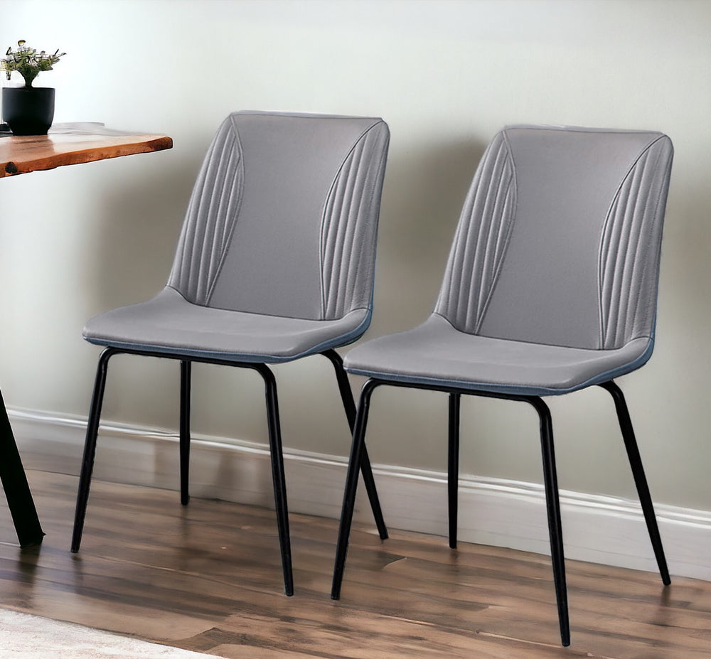 Homeroots Set Of Two Gray And Black Upholstered Faux Leather Dining Side Chairs  Metal 535352