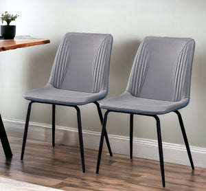Homeroots Set Of Two Gray And Black Upholstered Faux Leather Dining Side Chairs  Metal 535352