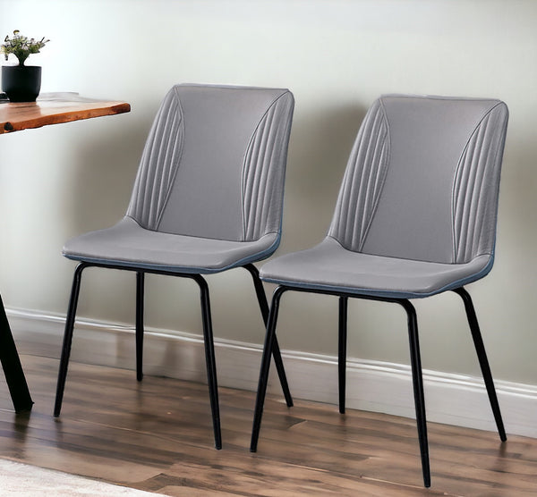 Homeroots Set Of Two Gray And Black Upholstered Faux Leather Dining Side Chairs  Metal 535352