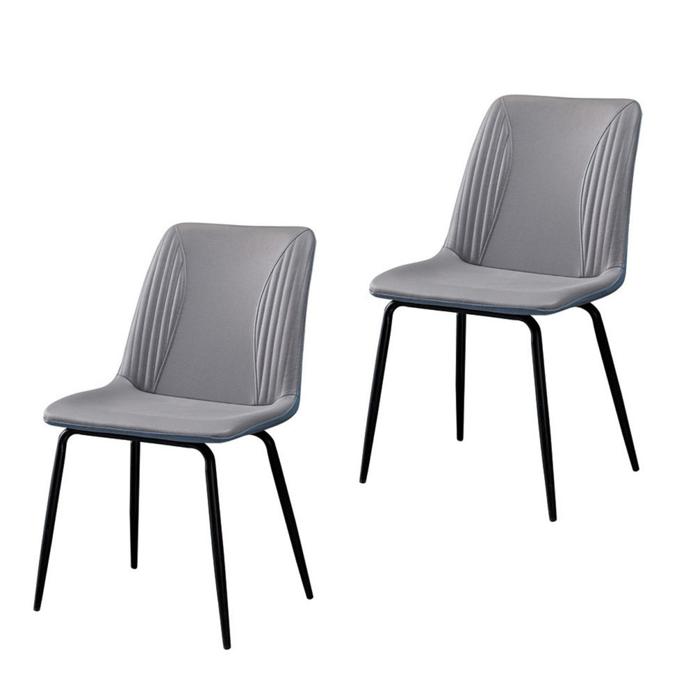 Homeroots Set Of Two Gray And Black Upholstered Faux Leather Dining Side Chairs  Metal 535352
