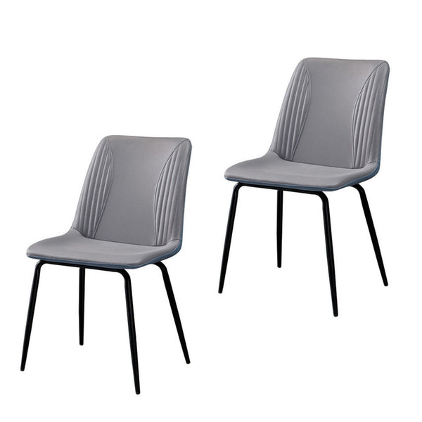 Homeroots Set Of Two Gray And Black Upholstered Faux Leather Dining Side Chairs  Metal 535352