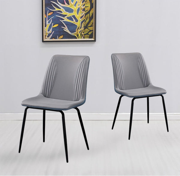 Homeroots Set Of Two Gray And Black Upholstered Faux Leather Dining Side Chairs  Metal 535352