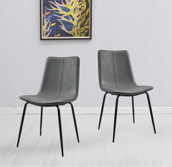 Homeroots Set Of Two Gray And Black Upholstered Faux Leather Dining Side Chairs  Metal 535354