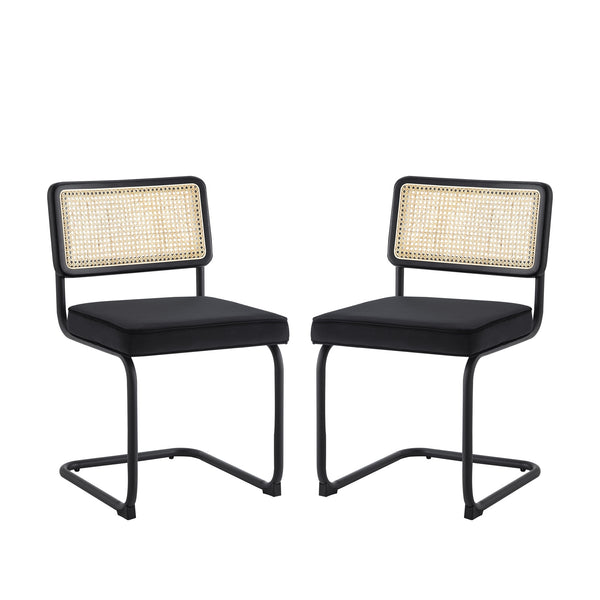 Homeroots Set Of Two Black Upholstered Velvet Dining Side Chairs Black Metal 535359