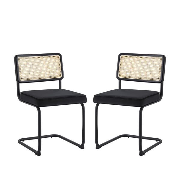 HomeRoots Set of Two Upholstered Velvet Dining Side Chairs - Elegant Comfort for Modern Spaces & Decor Black 535359