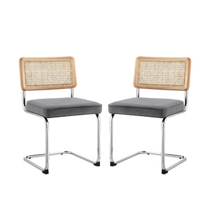 Homeroots Set Of Two Gray And Silver Upholstered Velvet Dining Side Chairs Grey Metal 535360