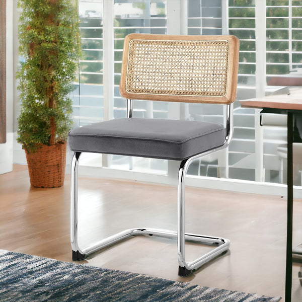 Homeroots Set Of Two Gray And Silver Upholstered Velvet Dining Side Chairs Grey Metal 535360