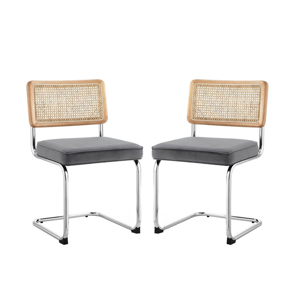 HomeRoots Set of Two Upholstered Velvet Dining Side Chairs - Elegant Comfort for Modern Spaces & Decor Grey 535360