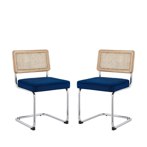 Homeroots Set Of Two Navy Blue And Silver Upholstered Velvet Dining Side Chairs Navy Metal 535361