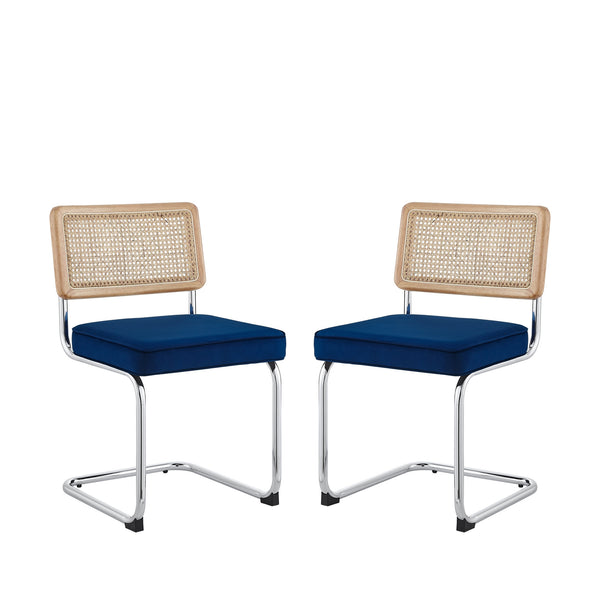 Homeroots Set Of Two Navy Blue And Silver Upholstered Velvet Dining Side Chairs Navy Metal 535361