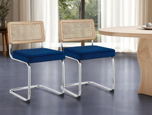 HomeRoots Set of Two Upholstered Velvet Dining Side Chairs - Elegant Comfort for Modern Spaces & Decor Navy 535361