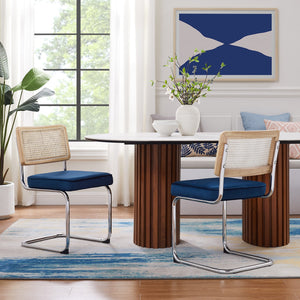 Homeroots Set Of Two Navy Blue And Silver Upholstered Velvet Dining Side Chairs Navy Metal 535361