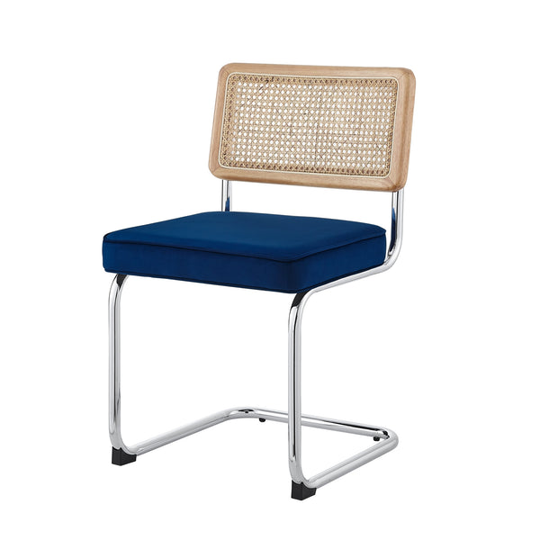 Homeroots Set Of Two Navy Blue And Silver Upholstered Velvet Dining Side Chairs Navy Metal 535361