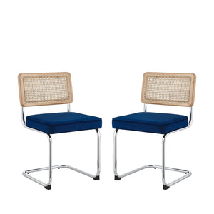 HomeRoots Set of Two Upholstered Velvet Dining Side Chairs - Elegant Comfort for Modern Spaces & Decor Navy 535361