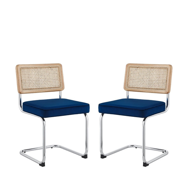 HomeRoots Set of Two Upholstered Velvet Dining Side Chairs - Elegant Comfort for Modern Spaces & Decor Navy 535361