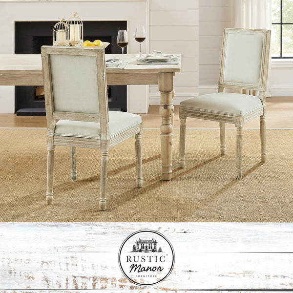 Homeroots Set Of Two Cream And Brown Upholstered Linen Dining Side Chairs Cream White Wood 535363